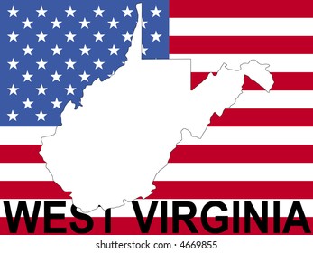 map of West Virginia on American flag illustration
