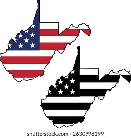 Map of West Virginia State Design with USA Flag