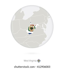 Map of West Virginia State and flag in a circle. West Virginia US State map contour with flag. Vector Illustration.