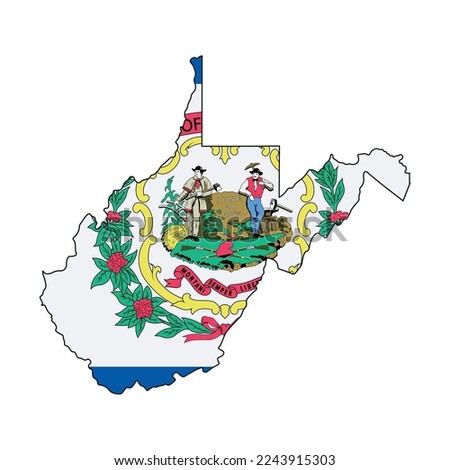 Map of the West Virginia state with its official flag isolated on white background. Vector illustration