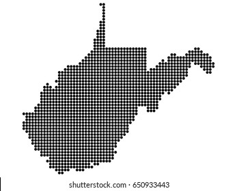 Map of West Virginia state print. White background, black dots. Vector illustration.