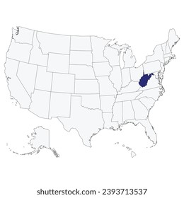 Map of West Virginia. USA flag.