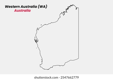 Mapa da Austrália Ocidental, Mapa da Austrália Ocidental com um esboço, Mapa da Austrália estado Western Vetor Illustration, Austrália.
