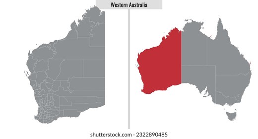 map of Western Australia state of Australia and location on Australian map
