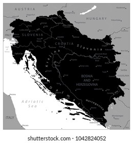 Map Of The Western Balkans Black Map. Vector Illustration.