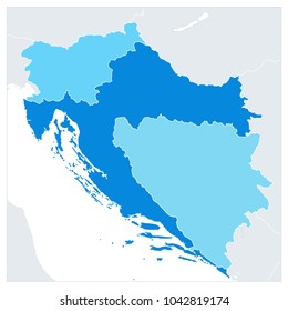 Map Of The Western Balkans In Colors Of Blue. No Text. Vector Illustration.