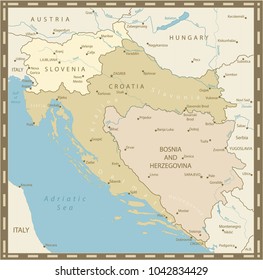 Map Of The Western Balkans Vintage Colors. Vector Illustration.