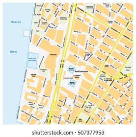 Map of the western part of downtown Manhattan, New York City