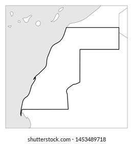 Map of Western Sahara black thick outline highlighted with neighbor countries.