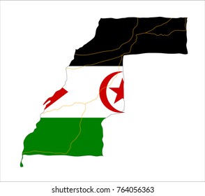 Map Of Western Sahara With Flag Isolated On White Background.