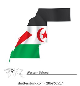 Mapa do Saara Ocidental com bandeira - ilustração vetorial
