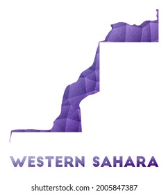 Map of Western Sahara. Low poly illustration of the country. Purple geometric design. Polygonal vector illustration.