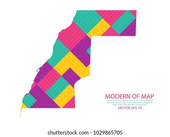 Map of Western Sahara - Modern Geometric dots and lines background, colorful carving art - blue, yellow and violet. Vector illustration eps 10.