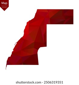 Map of Western Sahara - Red Geometric Rumpled Triangular , Polygonal Design. Vector illustration eps 10.