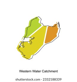 map of Western Water Catchment vector design template, national borders and important cities illustration