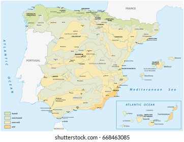 Map of wet and dry areas in spain