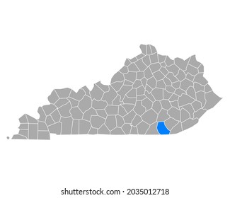 Map of Whitley in Kentucky on white