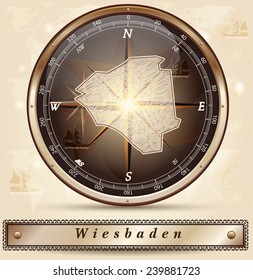 Map of Wiesbaden with borders in bronze