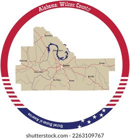 Map of Wilcox county in Alabama, USA arranged in a circle.
