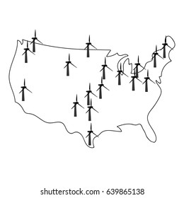 Map of wind farms in america, vector illustration
