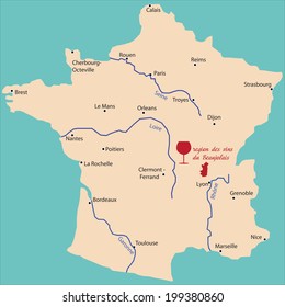 Map Wine Region Of Beaujolais In France 