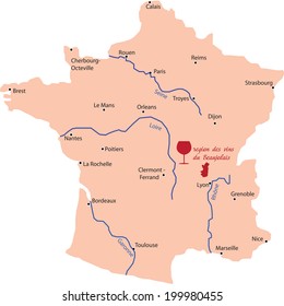 Map Wine Region Of Beaujolais In France