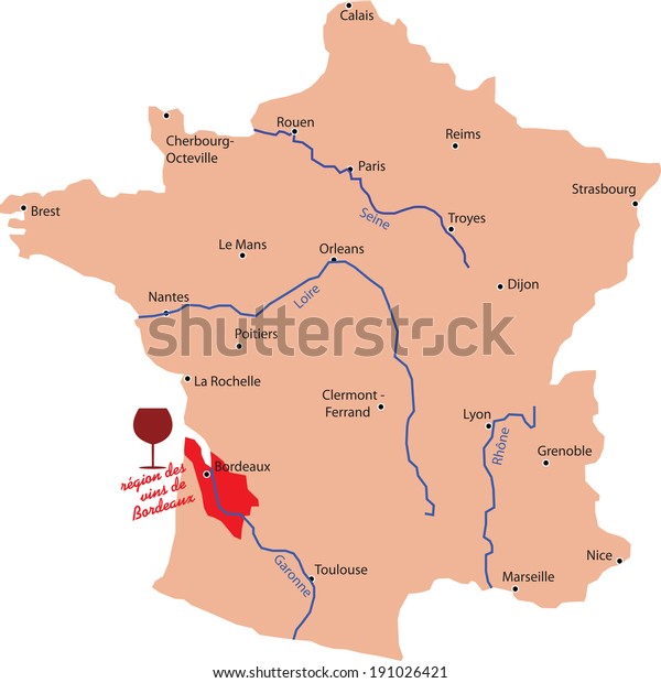 Map Wine Region Bordeaux France Stock Vector (Royalty Free) 191026421