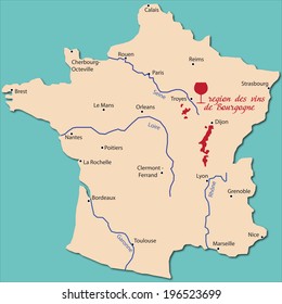 map wine region of bourgogne