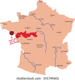 Map Wine Region Of Loire Valley In France