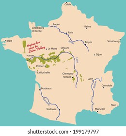 Map Wine Region Of Loire Valley In France