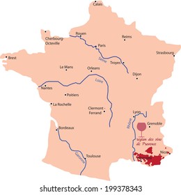 map wine region of provence in France 