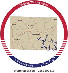 Mapa del condado de Winston en Alabama, EEUU organizado en círculo.