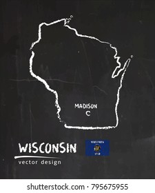 Map Of Wisconsin, Chalk Sketch Vector Illustration