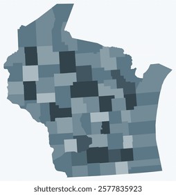 Map of Wisconsin with counties. Just a simple state border map with county division. Blue grey color palette. Blank State of Wisconsin shape with administrative division. Vector illustration.