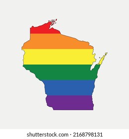 Map of Wisconsin lgbt flag - United States outline silhouette graphic element Illustration template design
