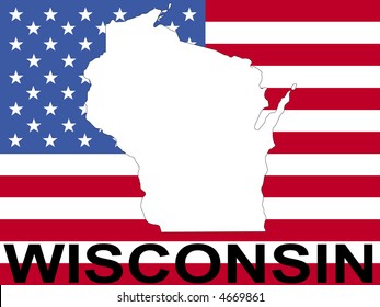map of Wisconsin on American flag illustration