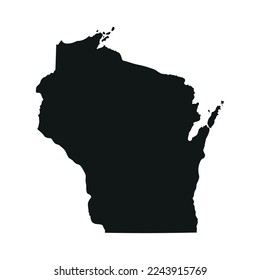 Map of the Wisconsin state in black color isolated on white background. Vector illustration