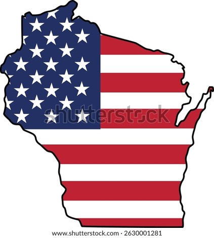 Map of Wisconsin State Design with USA Flag