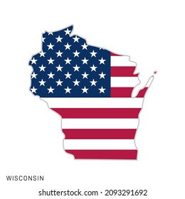 Map of Wisconsin with USA flag vector illustration design template.