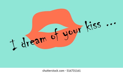 Map with a wish on Valentine's Day. I dream of your kiss. Vector illustration