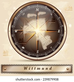 Map of Wittmund with borders in bronze