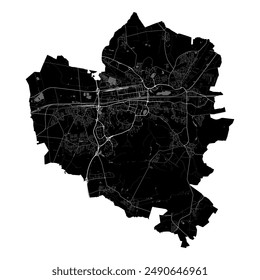 Karte von Wolfsburg, Deutschland. Detaillierter Stadtplan, Metropolregion mit Vektorgrafik. Schwarz-weiße Straßenkarte mit Straßen und Wasser.