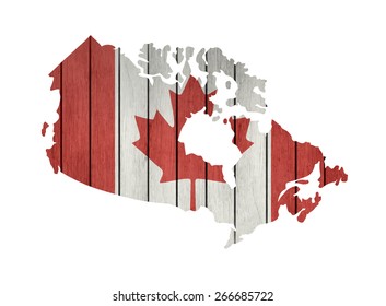 Map With Wooden Flag Of Canada