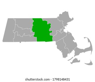 Map of Worcester in Massachusetts on white