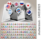 Map world with 108 flags. Vector illustration 10eps