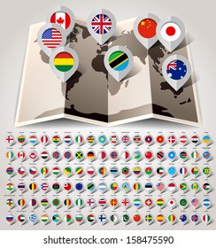 Map world with 108 flags. Vector illustration 10eps