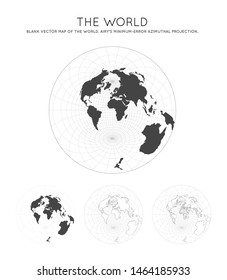 Map of The World. Airy's minimum-error azimuthal projection. Globe with latitude and longitude lines. World map on meridians and parallels background. Vector illustration.