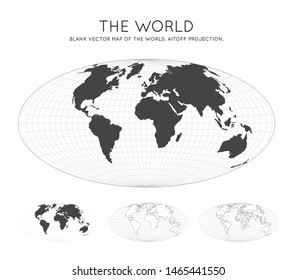 Map of The World. Aitoff projection. Globe with latitude and longitude lines. World map on meridians and parallels background. Vector illustration.