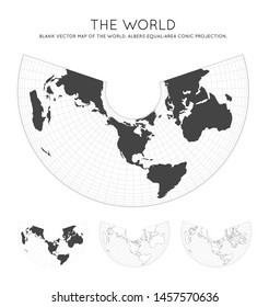 Map of The World. Albers equal-area conic projection. Globe with latitude and longitude lines. World map on meridians and parallels background. Vector illustration.