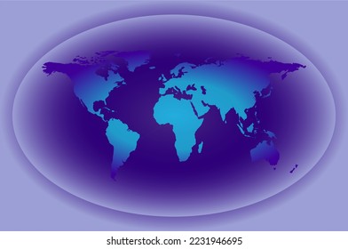 Map of the world and all continents in an elliptical frame